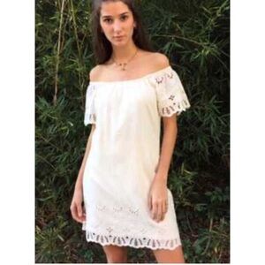 Astars x Evereve Embroidered Eyelet Off-the-Shoulder Woven Mini Dress Cream Smal
